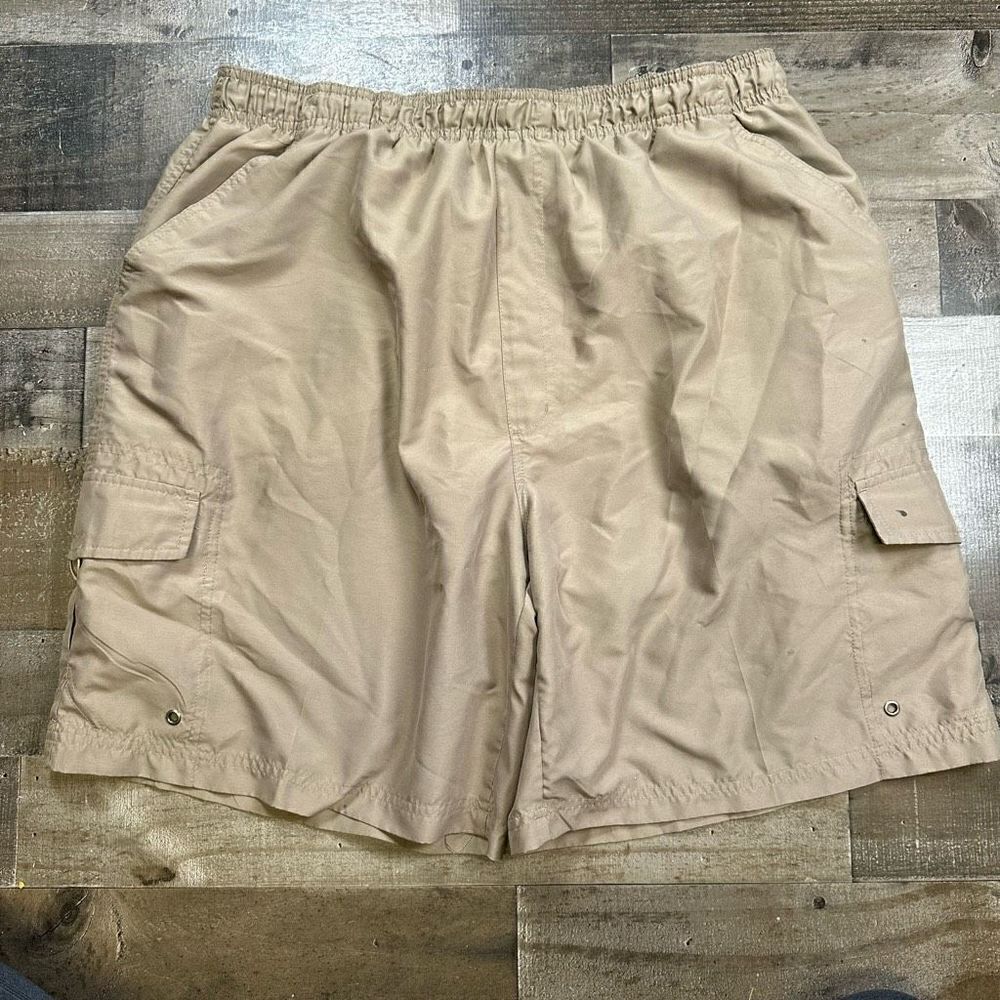 PGA Tour Men’s Size XL Swim Trunks Tan Board Shorts with Pockets Elastic Band